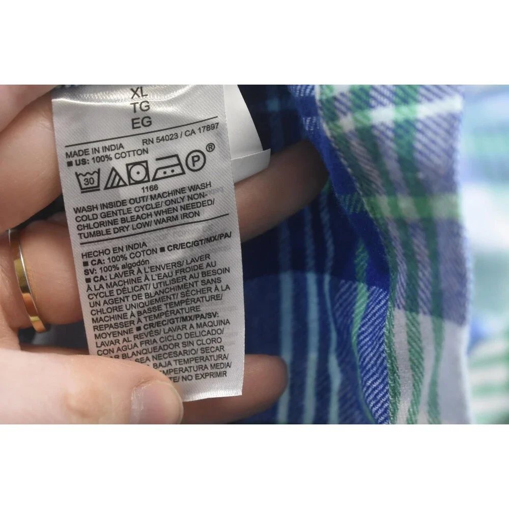 Old Navy Flannel Pajama Shirt Youth XL Blue Green Plaid Lounge Sleep Top